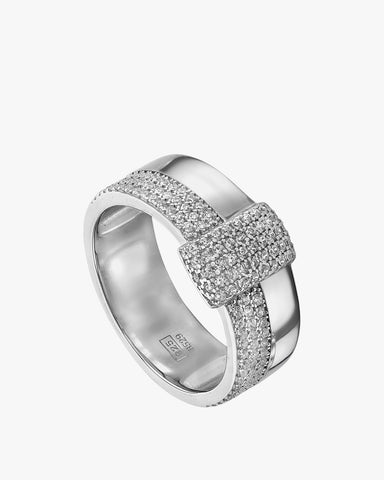 Anillos circonitas de plata con banda cruzada en el centro