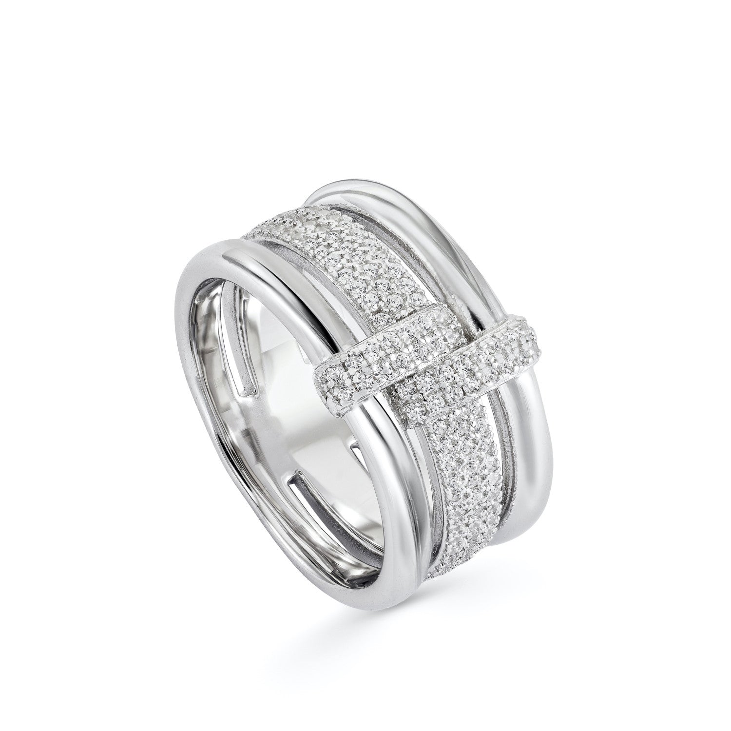 Anillos circonitas de plata con diseño de hebilla