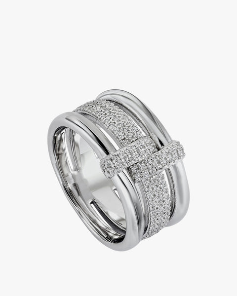 Anillos circonitas de plata con diseño de hebilla