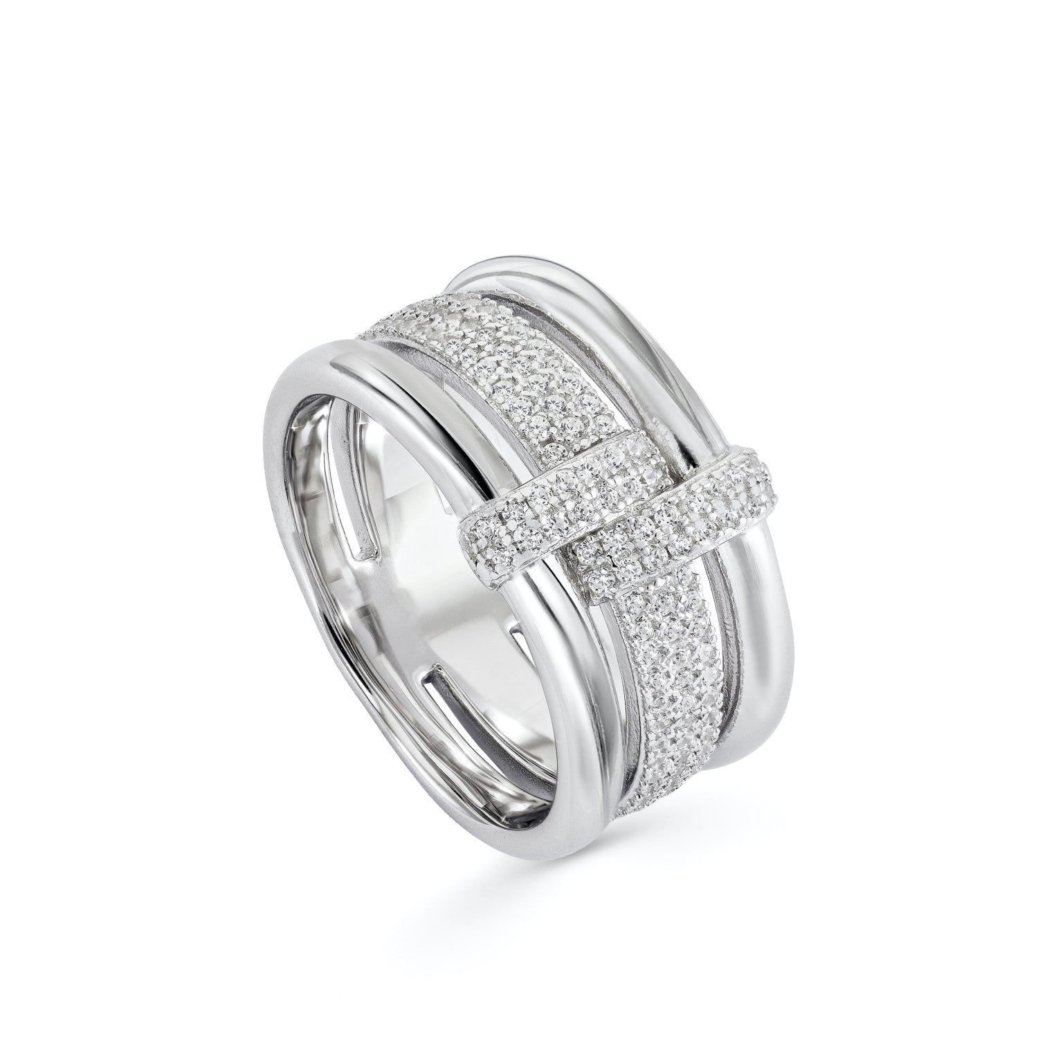 Anillos circonitas de plata con diseño de hebilla