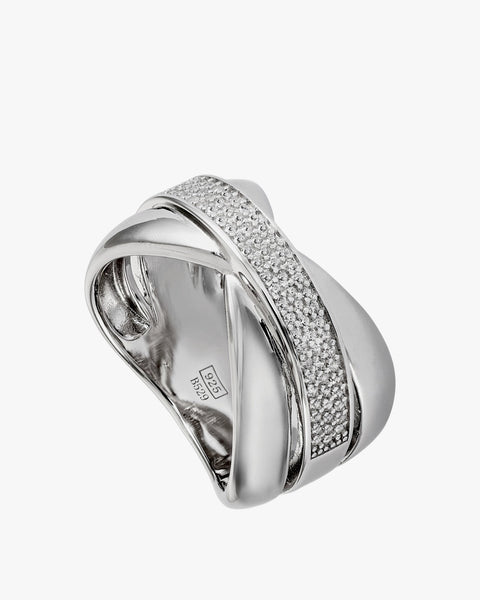 Anillos circonitas de plata con diseño de cruz