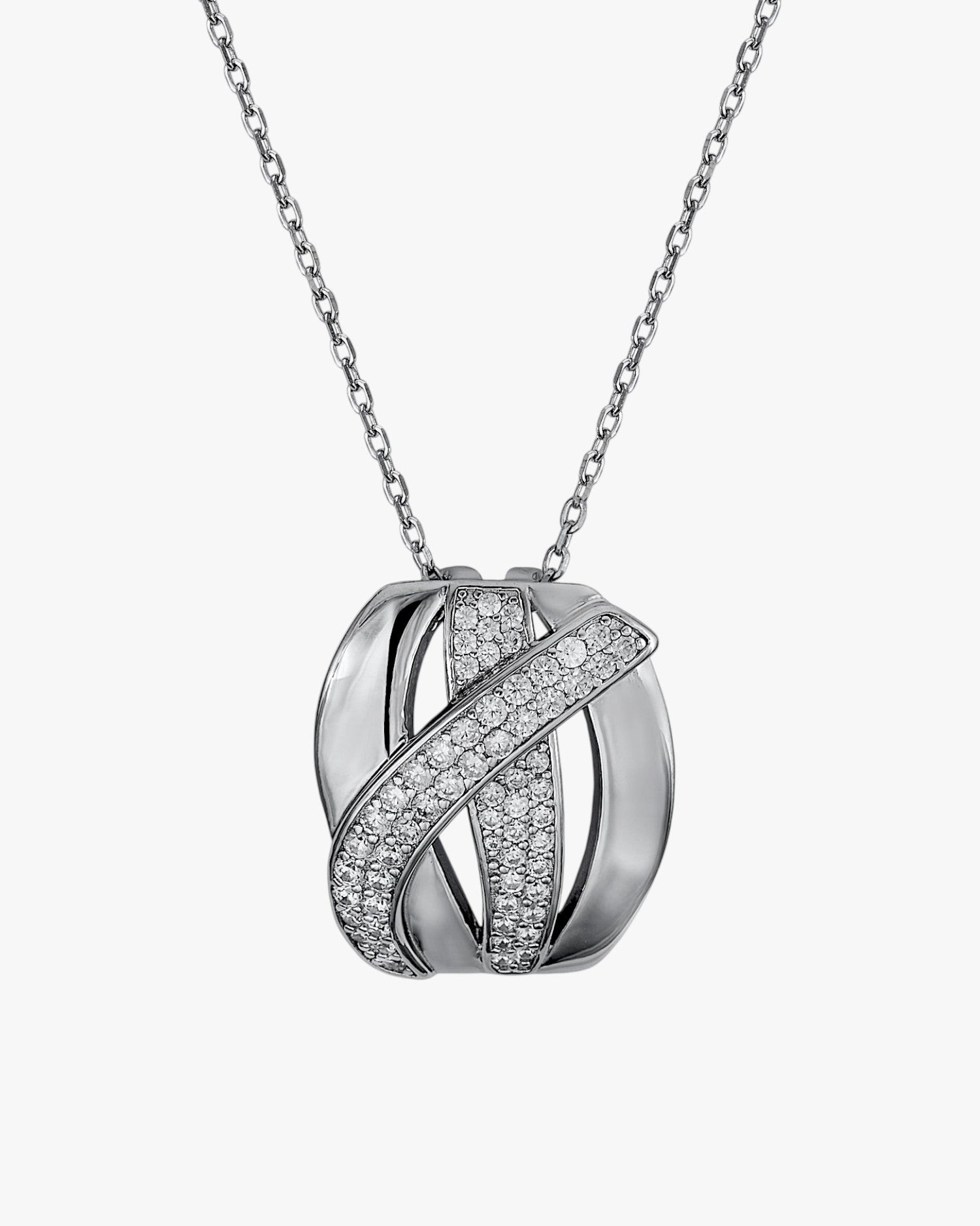 Colgante brillante de plata diseño cruzado con circonitas