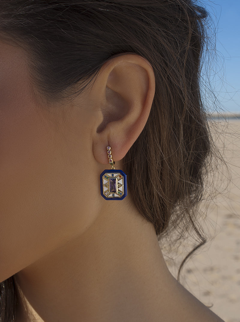 Pendientes de piedras de colores diseño octogonal