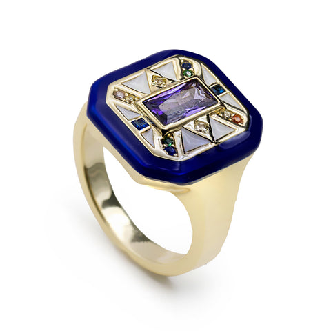 Bagues ornées de pierres colorées, forme octogonale