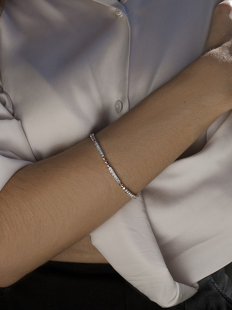 Pulsera riviere bicolor en rosa rectangular y circonita talla princesa