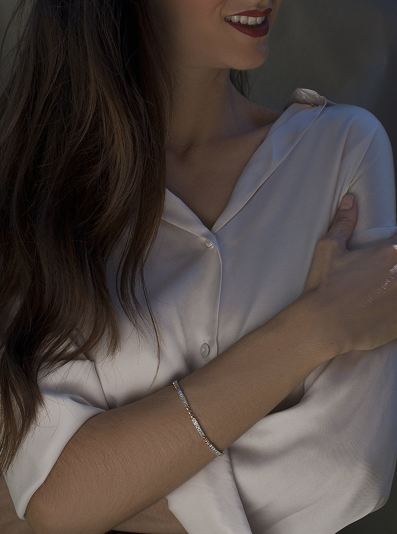 Pulsera riviere bicolor en rosa rectangular y circonita talla princesa