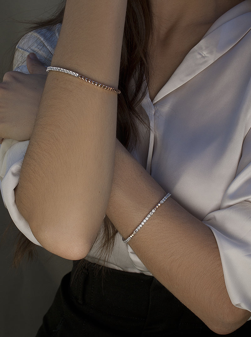 Pulsera riviere bicolor en rosa y circonita talla princesa