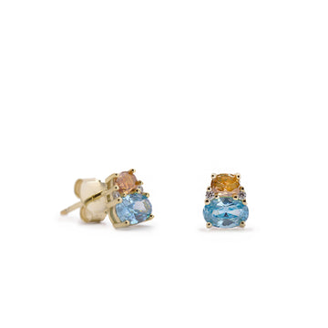 Pendientes pequeños con gemas tono aguamarina y naranja