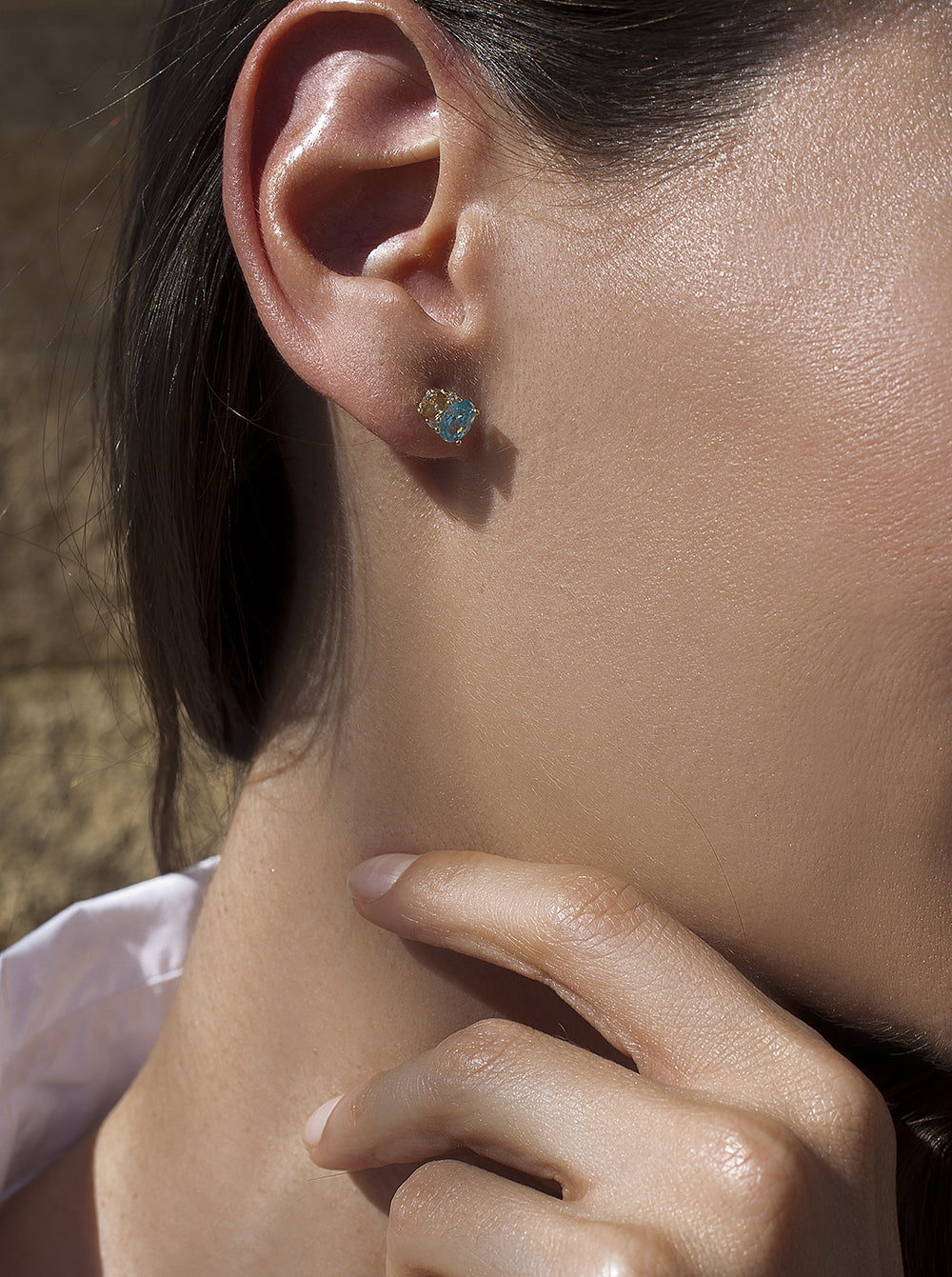 Small earrings with aquamarine and orange gemstones