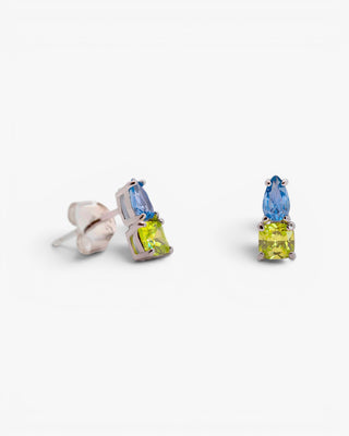 Pendientes pequeños con gemas tono aguamarina y lima