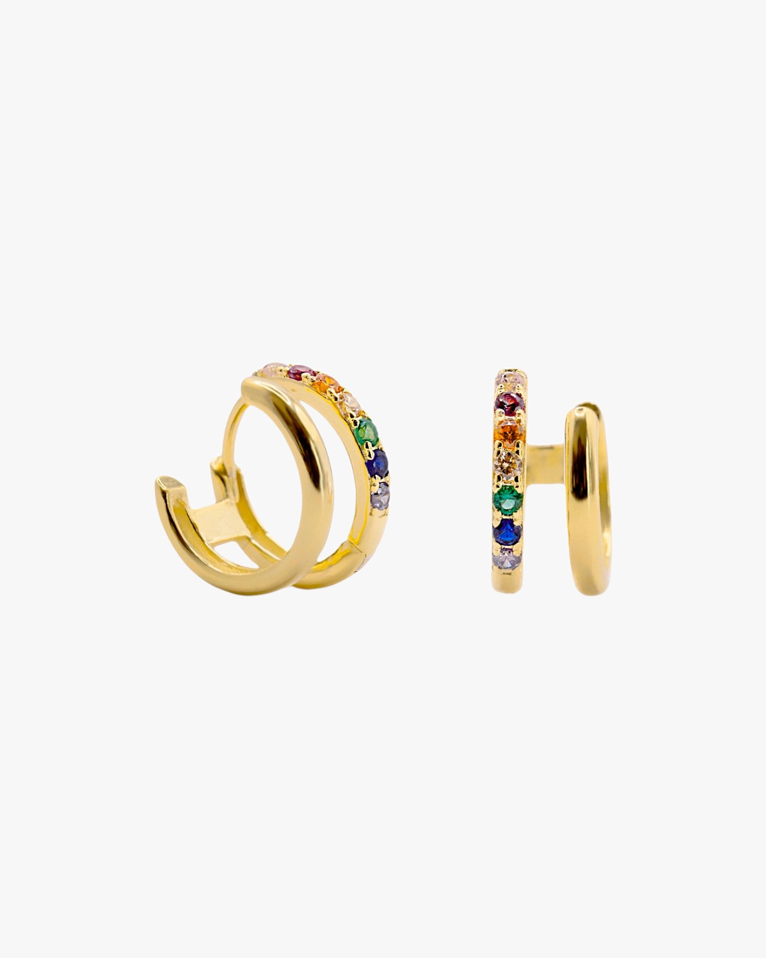 Pendientes aro diseño doble aro con gemas multicolores