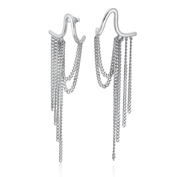 Pendientes largos de plata diseño de cortina de cadenas