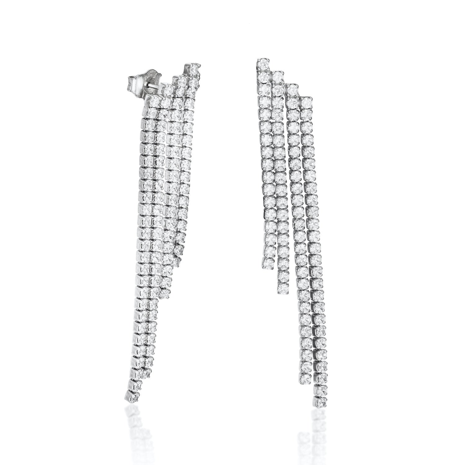 Boucles d'oreilles longs de argent design quatre bandes inégales de zircons