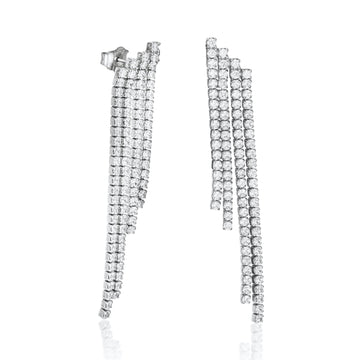 Pendientes largos de plata diseño cuatro tiras desiguales de circonitas