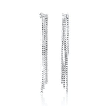 Pendientes largos diseño tres tiras desiguales de circonitas