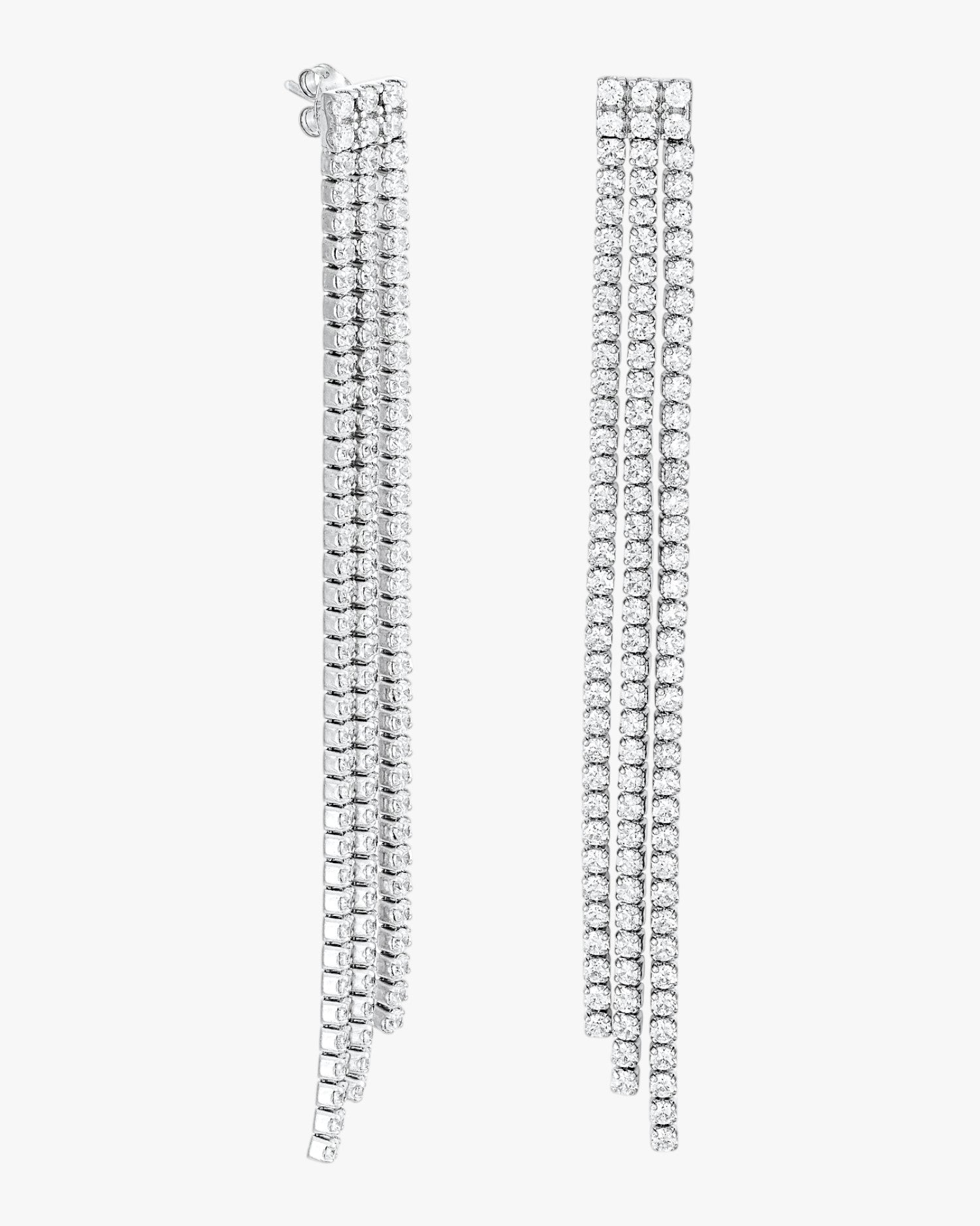 Pendientes largos diseño tres tiras desiguales de circonitas