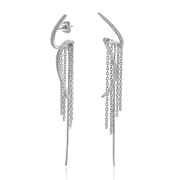Pendientes largosde plata diseño tirabuzón con cortina de cadenas