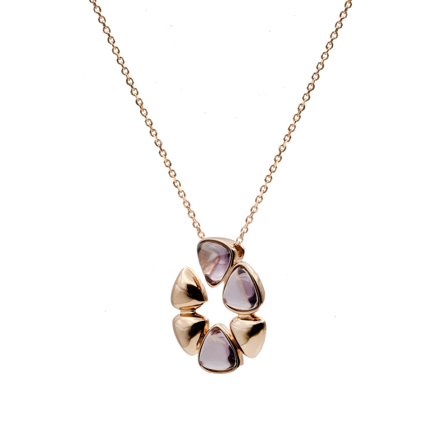 Collier avec motif floral combiné en argent plaqué rose et détails violets