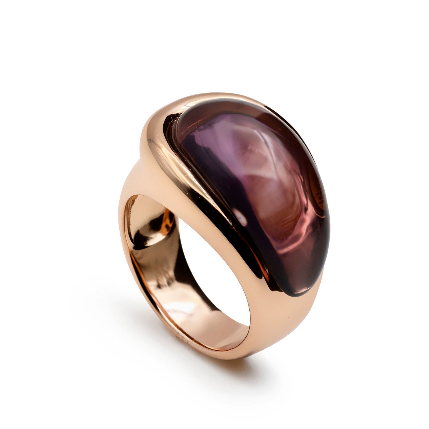 Ring with purple stone and rose-plated silver