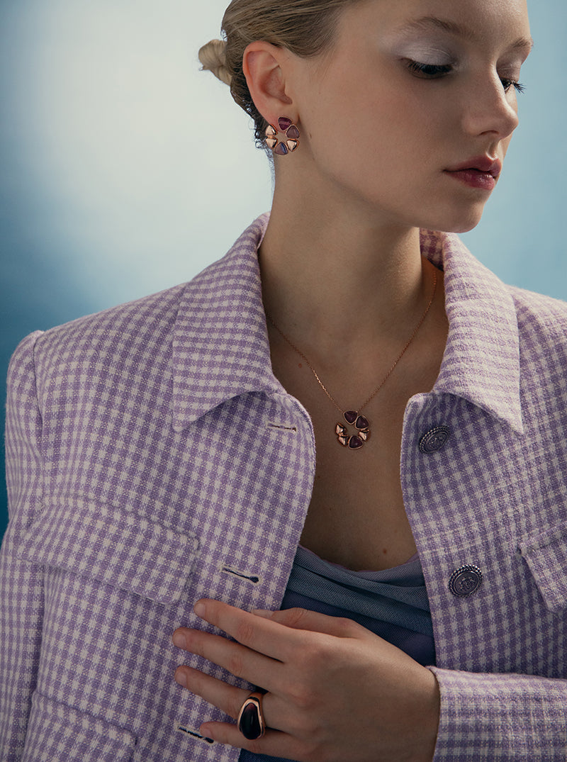 Bague avec pierre violette et argent plaqué rose