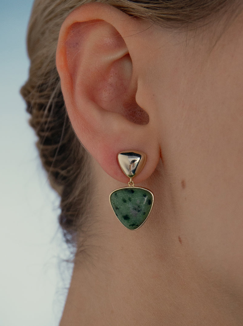 Earrings with labradolite stone in silver, irregular lengths