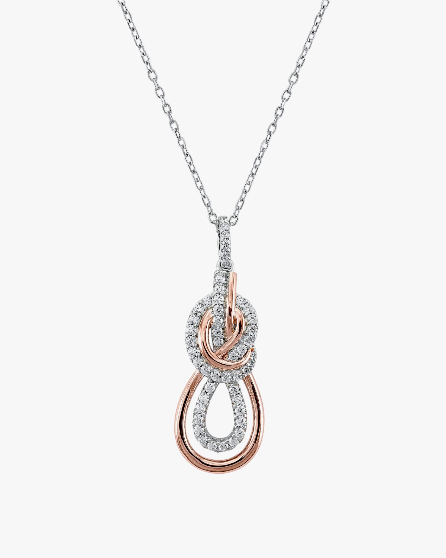 Collier bicolore en zircone cubique rose et blanche, motif entrelacé