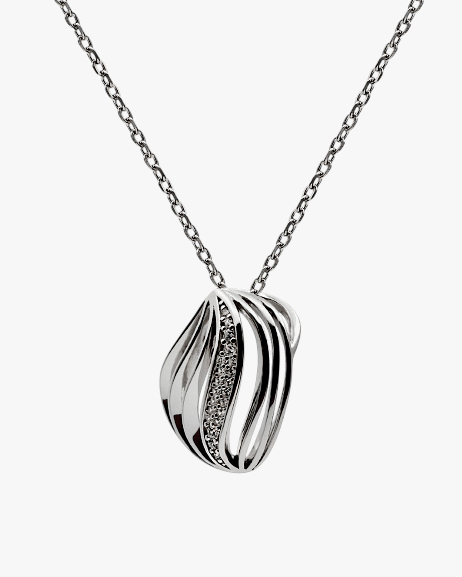 Silver necklace with waves and cubic zirconia