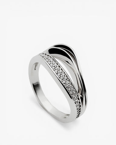 Anillo de plata ondas con circonitas