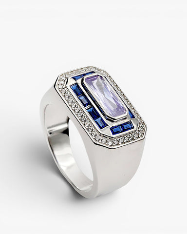 Rings with pink-toned stones with an emerald cut
