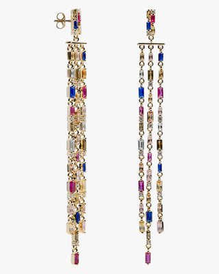 Pendientes largosde plata con gemas multicolor estilo cortina