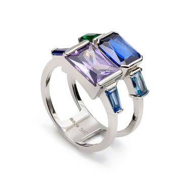 Anillo con piedras tonos azules diseño doble anillo