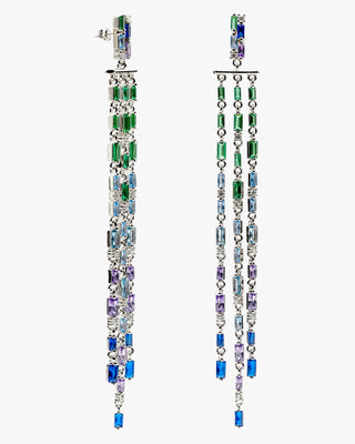 Pendientes largos con gemas de colores estilo cortina