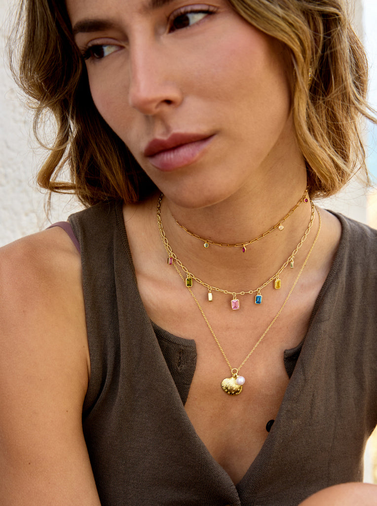 Collar de platas con piedras colgantes multicolor