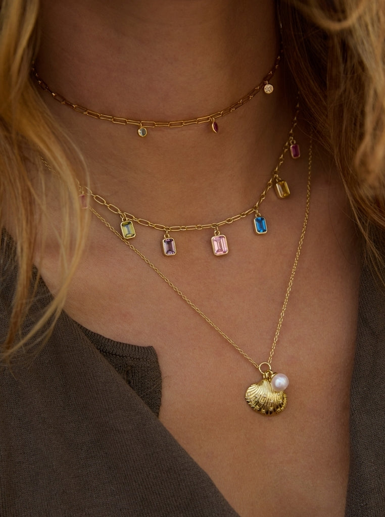 Collar de platas con piedras colgantes multicolor