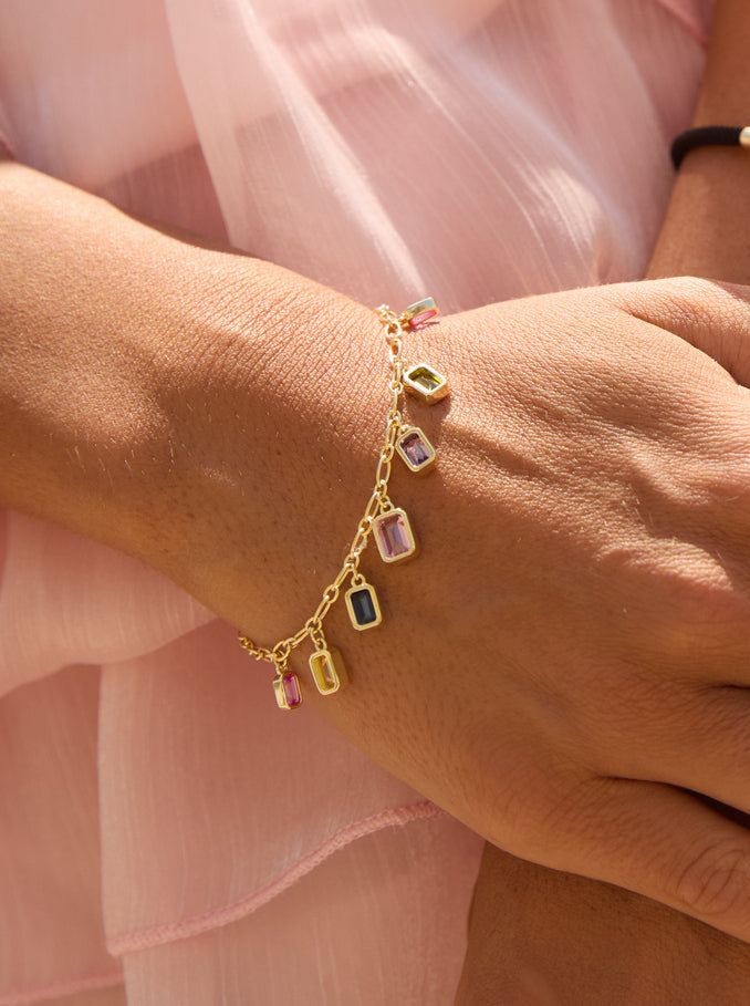 Pulsera de platas con piedras colgantes multicolor