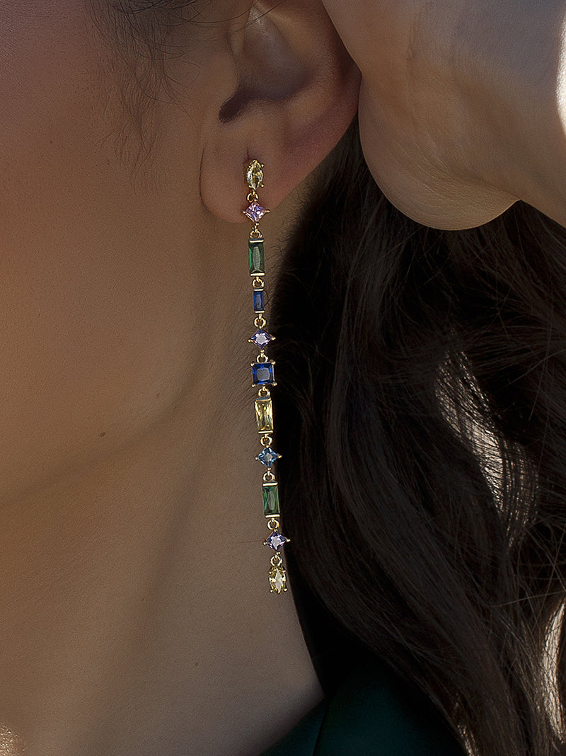 Long earrings with multicolored colored stones