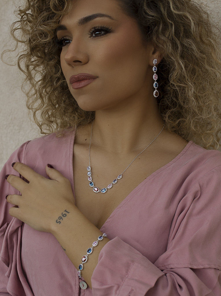 Earrings with vibrant colored stones