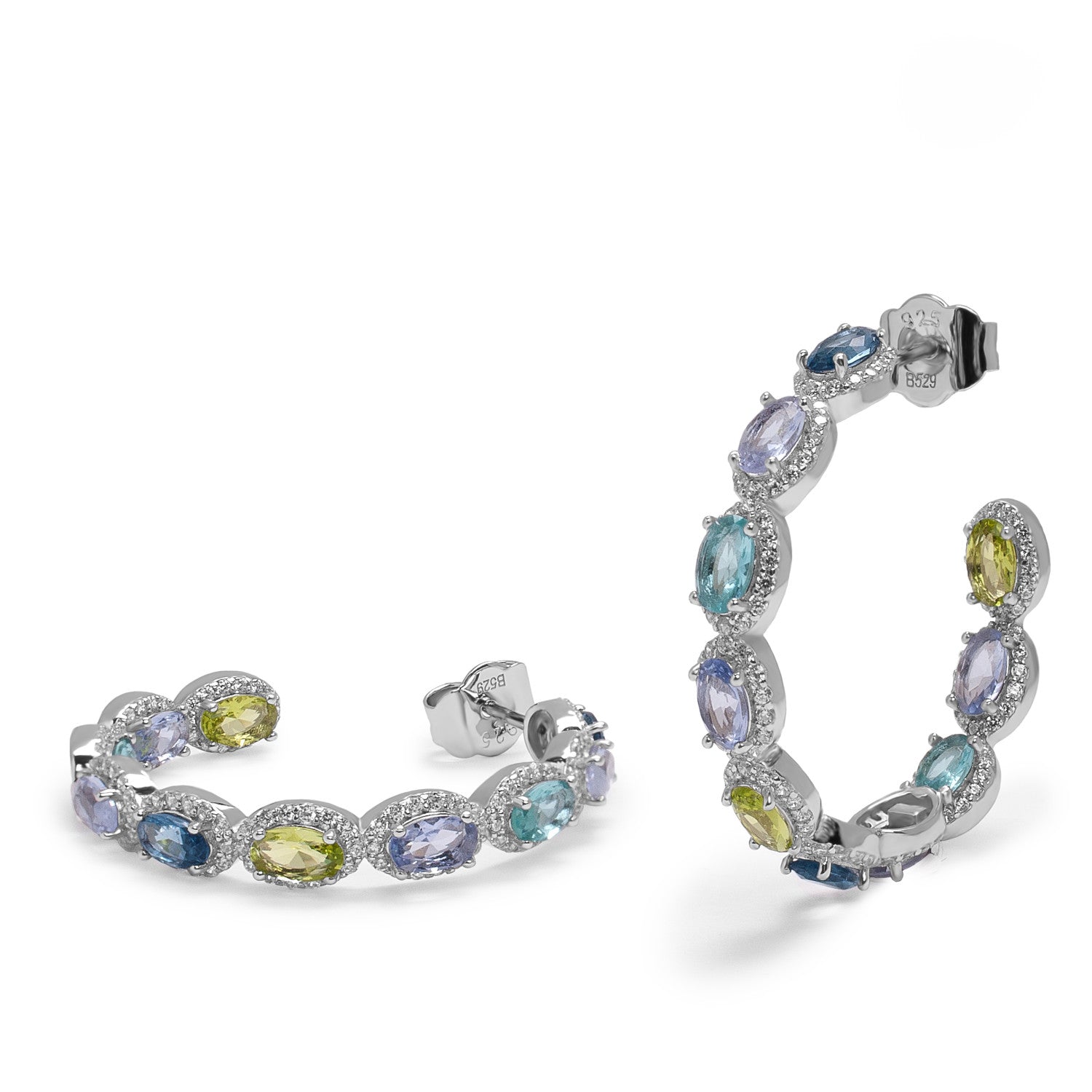 Pendientes aro con piedras en tono azul y circonitas