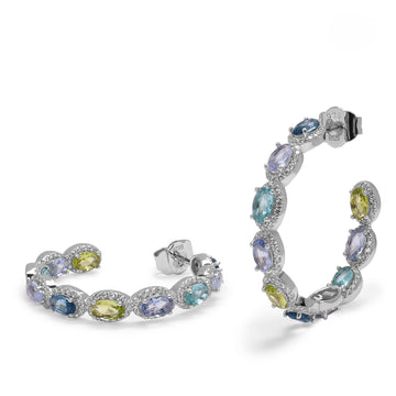 Pendientes aro con piedras en tono azul y circonitas