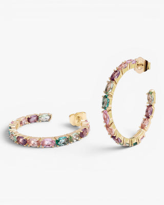 Pendientes aro de plata con piedras en tonos rosas de talla oval