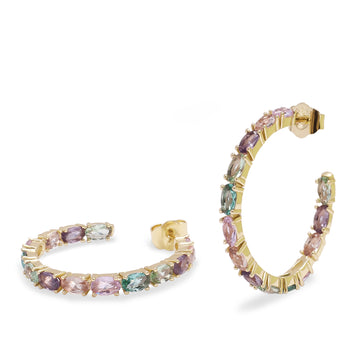 Pendientes aro de plata con piedras en tonos rosas de talla oval