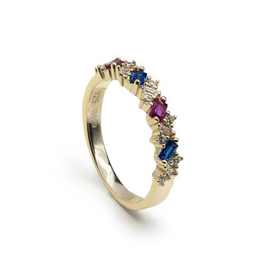 Bagues en argent plaqué or ornées de pierres multicolores