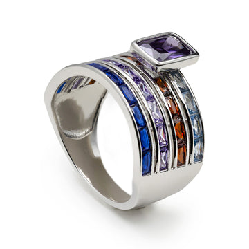 Anillos con piedras motivo central rectangular tono lavanda