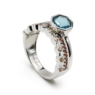 Anillos con piedras motivo hexagonal tono aguamarina