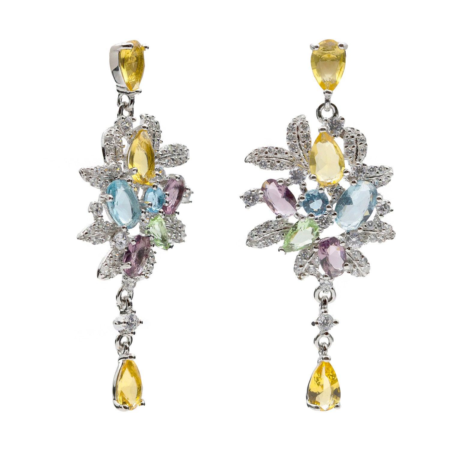 Baroque-style colorful gemstone earrings with floral motifs