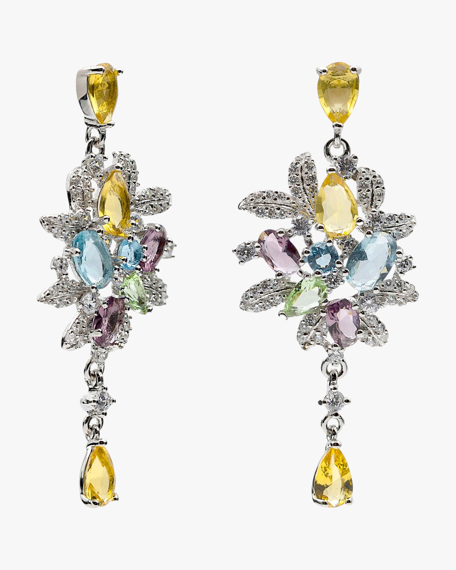 Pendientes gemas de colores barroco en motivos florales