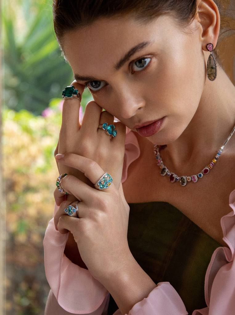 Baroque ring with stones in cool tones