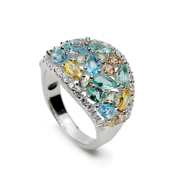 Baroque ring with stones in cool tones