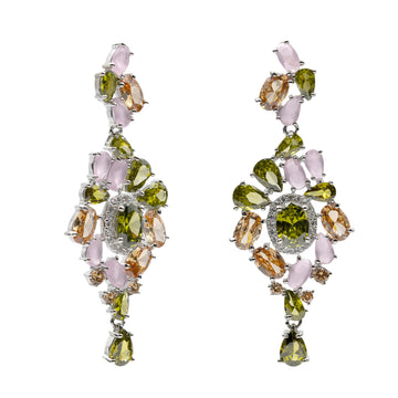 Pendientes con piedras largos barrocos en tonos suaves