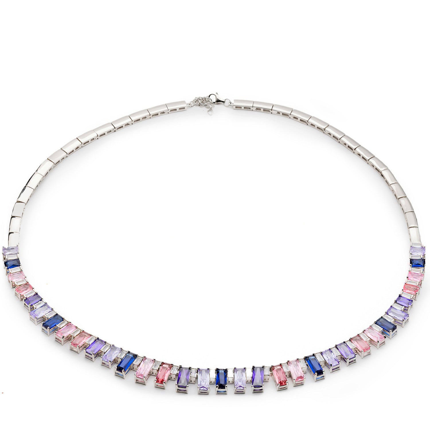 Collar con piedras en talla esmeralda multicolor.